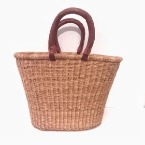 Straw basket  with leather handles NWOT